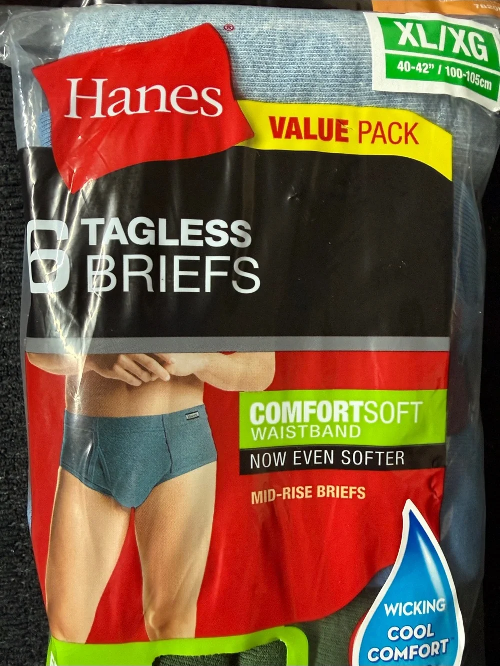 Hanes Tagless Briefs Pack - Blue, Green, Navy Assorted (6 Pack)